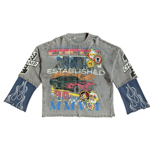 Camisetas de Manga Larga con Cuello Redondo para Hombre, 100% Algodón, 300gsm, Estilo Oversize con Remaches, Transpirables, Personalizadas OEM al por Mayor - Product Image 2