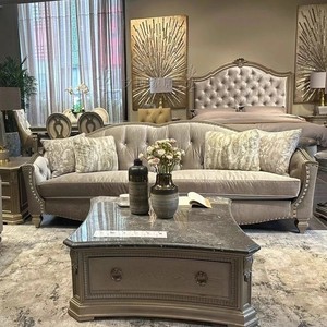 طقم أثاث جديد بتصميم أمريكي حديث من الخشب الصلب والقماش، طراز ريترو فرنسي لفيلا مع أرجل من الفولاذ المقاوم للصدأ وحشوة إسفنجية - Product Image 2