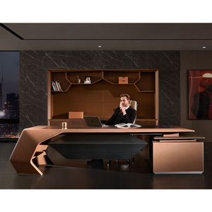 Muebles de oficina modernos de cuero, juego de escritorio de oficina en forma de L, tamaño personalizado, diseño contemporáneo de mesa de oficina ejecutiva - Product Image 1