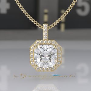 Asscher Cut Moissanite <b>Pendant</b> Solid Gold 3CT Asscher Halo Lab Grown Diamond <b>Pendant</b> Necklace Halo Square <b>Emerald</b> Cut <b>Pendant</b> - Product Image 2