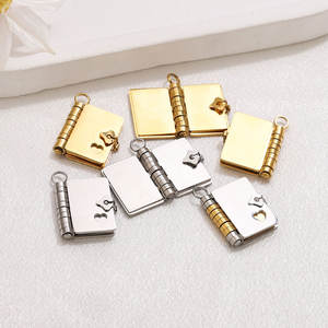Colgantes y dijes de moda de acero inoxidable 316L chapados en oro PVD de 14K y 18K personalizados DIY, dije de libro para pulsera para la fabricación de joyas - Product Image 4