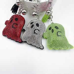 Portachiavi Fantasma con Strass di Cristallo, Regalo di Halloween, Ciondolo Scintillante per Borsa in Velluto con Nappa - Product Image 1
