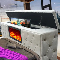 PZCN HOME Cadre de lit moderne de luxe en tissu de velours King Size Derniers modèles de lit en bois 2025 avec rangement et décoration de cuisinière