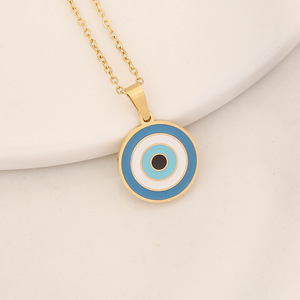 Collier en chaîne en acier inoxydable avec œil <span class=keywords><strong>mal</strong></span>éfique pour femmes, plaqué or 18 carats, collier turc avec œil, pendentif en or, collier ras du cou pour filles - Product Image 3