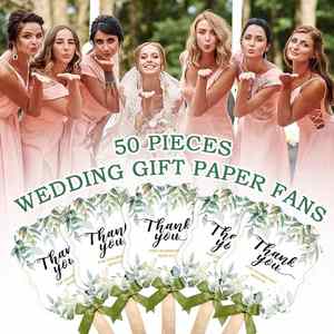 Floral Greenery <b>Hand</b> <b>Held</b> Wedding <b>Fans</b> Green Leaf Wedding <b>Fans</b> for Guests Thank You for Celebrating with Us <b>Fans</b> - Product Image 4