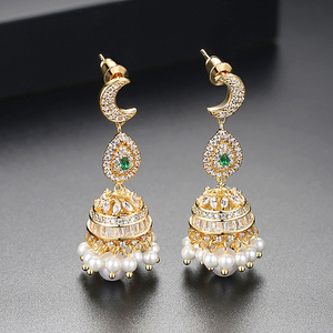 Boucles d'oreilles Jhumka Jhumki indiennes de haute qualité en laiton AAA Zircon creuses rétro pendantes à pampilles <span class=keywords><strong>JADEAR</strong></span> plaquées or rose - Product Image 4