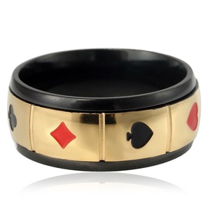 yunnique <b>Titanium</b> Steel Playing Card <b>Ring</b> Gold Men's Fashion Jewelry Rotating Design Gift Accessory - Product Image 3
