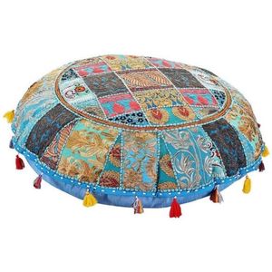 Coussins de sol à pompons de qualité supérieure pour salon, coussin de sol en coton patchwork avec pompons - Product Image 1