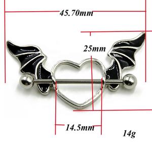 Anillos de pezón de mancuerna de acero inoxidable, <span class=keywords><strong>Piercing</strong></span> corporal, joyería, Escudo de pezón de <span class=keywords><strong>Alas</strong></span> del diablo, anillo para pezón en forma de corazón - Product Image 2