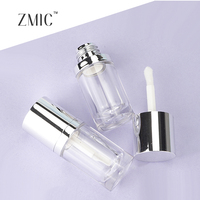 Flacons de gloss à lèvres en plastique transparent argenté de 6 ml avec pinceau, flacons ronds pour huile à lèvres, emballages cosmétiques vides transparents