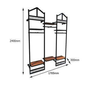 Tienda al por menor decoración MDF del grano de madera de hierro negro pared ropa Display Rack - Product Image 3