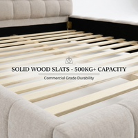 Cadre de lit rembourré moderne, taille Queen, beige, en chenille, lit plateforme, lattes en bois massif, meubles de chambre à coucher, OEM/ODM personnalisé