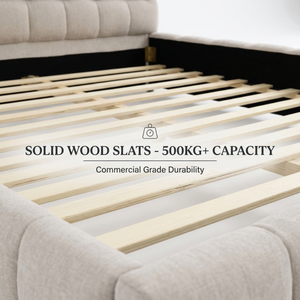 Base de <span class=keywords><strong>Cama</strong></span> Moderna Tapizada Tamaño Queen, Color Beige Chenille, Plataforma con Láminas de Madera Sólida, Muebles de Dormitorio, OEM/ODM Personalizado - Product Image 4