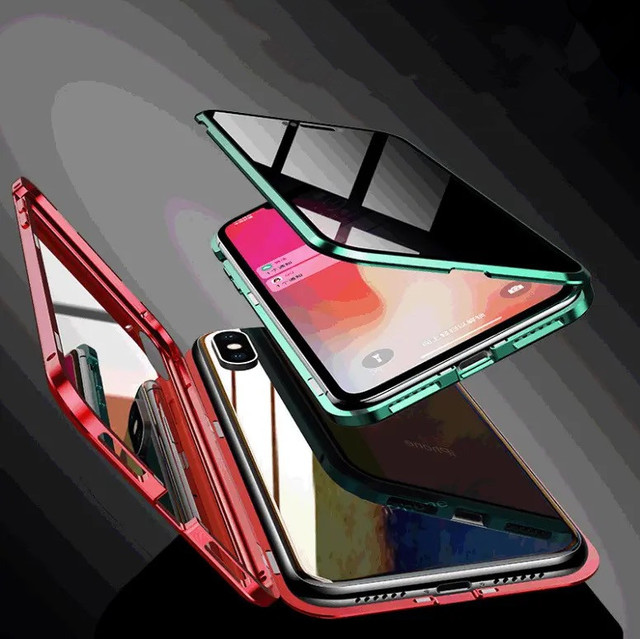360 Magnet Antispy Protective Magnetic Tempered Glass Privacy Metal Phone Case for iPhone 16 15 14 13 12 XR 11 Pro MAX 7 8 Plus