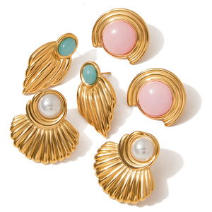 ชุดต่างหู J&D <span class=keywords><strong>Nichi</strong></span> Ocean Design ทอง 18K สแตนเลสสตีล กันน้ำ ประดับมุกสีฟ้าชมพู ลายหิน - Product Image 1