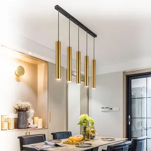 Tubo de alumínio luminoso pingente, tubo de alumínio moderno de bronze dourado para casa cozinha bar luminária linear pingente acessórios para lustre