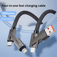 Kabel Tipe-C ke Tipe-C 4-in-1 dengan Selubung Anyaman 1.2M & 2m, Pengisian Cepat 100W untuk Laptop