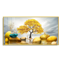 Peinture murale personnalisée moderne abstraite dorée en porcelaine cristalline, motif arbre en pierre, paysage, affiche sur le thème de la nature