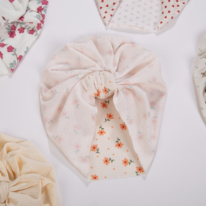 Gorro de punto elástico <span class=keywords><strong>con</strong></span> lazo grande y estampado floral, <span class=keywords><strong>turbante</strong></span> acanalado <span class=keywords><strong>para</strong></span> bebé, gorro <span class=keywords><strong>con</strong></span> lazo arrugado <span class=keywords><strong>para</strong></span> bebé - Product Image 6