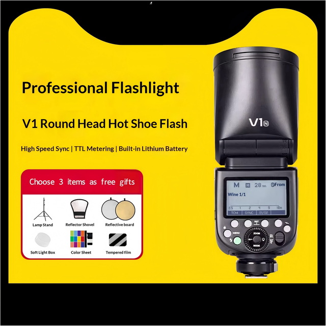 Godox V1/C/N/S/O/F Professional Speedlite TTL Head Camera Flash 76WS High-Speed Sync 1/8000s Wireless 2.4G 480 Full Shots Flash