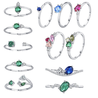 Anillo Geométrico de Piedras Preciosas Coloridas, Plata de Ley S925, Hipoalergénico, Apilable, Abierto, Dropshipping, Colección de Anillos de Alta Calidad con Circonita Cúbica