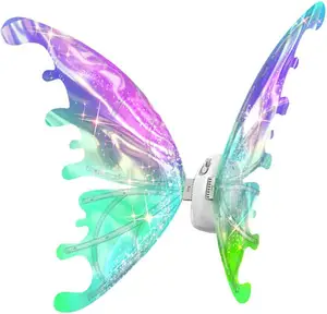 Kupu-kupu peri ayunan sayap listrik wanita gadis, lampu Led mengkilap Diy sayap dekorasi mainan Cosplay sayap otomatis untuk anak-anak