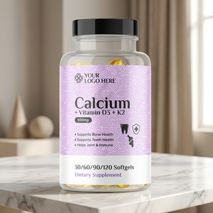 Cápsulas de Gel Suave de Calcio + Vitamina D3 + K2 para Adultos de la Mejor Calidad, Suplementos Dietéticos para Mejorar la Densidad Ósea - Marca Privada GMP - Product Image 1