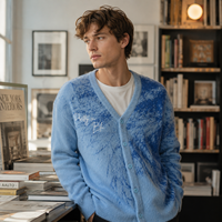 Cardigan d'hiver pour homme en mohair, doux et moelleux, anti-plis, à col en V, simple boutonnage, manches longues, avec logo personnalisé