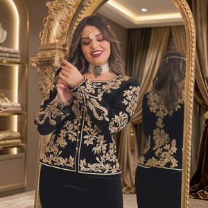 Élégance Turque : Robe de Soirée Formelle pour Femme en Velours Satiné, Antistatique, Écologique, avec Perles Marocaines Vintage et Cristaux - Product Image 2