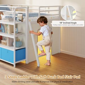 <span class=keywords><strong>Lit</strong></span> <span class=keywords><strong>superposé</strong></span> moderne en métal et MDF pour enfant, taille double/grand <span class=keywords><strong>lit</strong></span>, avec bureau, 6 tiroirs, lumières LED, barrière de sécurité, échelle inclinée et <span class=keywords><strong>rideau</strong></span> de jeu - Product Image 6
