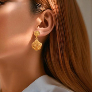 Stainless Steel <strong>Shell</strong> Pendant <strong>Drop</strong> Earrings for Women Trendy Ladies Wholesale Earring Hanging Accessories on <strong>Ear</strong> Fashion Jewelry - Product Image 1