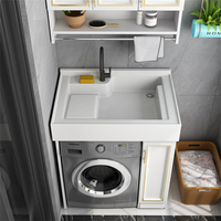 Meuble de lavabo amélioré pour machine à laver, lavabo avec planche à laver pour lavage à la main, en aluminium