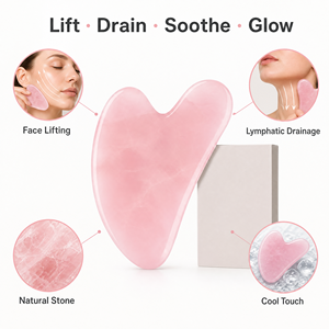 Outil <span class=keywords><strong>Gua</strong></span> <span class=keywords><strong>Sha</strong></span> en <span class=keywords><strong>quartz</strong></span> <span class=keywords><strong>rose</strong></span> KINWONG, forme de cœur, pierre naturelle, masseur facial, lifting du visage, drainage lymphatique, vente en gros OEM - Product Image 4