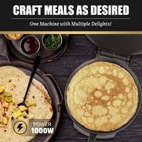 Machine compacte en acier inoxydable 800W antiadhésive pour roti et tortillas avec crêpière et presse, recettes incluses, noire