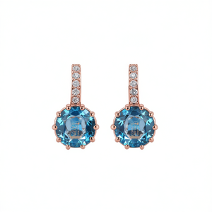 Pendientes colgantes de topacio chapados en oro rosa E192 con detalles de diamantes, joyería clásica de boda para mujer - Product Image 1
