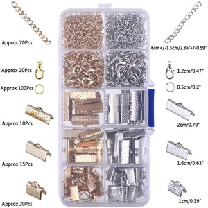 Kit de accesorios para joyería con cierres de cola de caballo, cierres de langosta, anillos abiertos y cadenas de extensión para la fabricación de pulseras, chapados en plata y oro. - Product Image 3