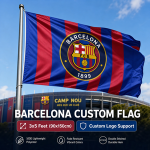 Bandera Personalizada Profesional para Club Deportivo, 3x5 pies, Doble Cara, 3 Capas, 100% Poliéster, con Logotipo Personalizado para Fanáticos del <span class=keywords><strong>Barcelona</strong></span> - Product Image 1