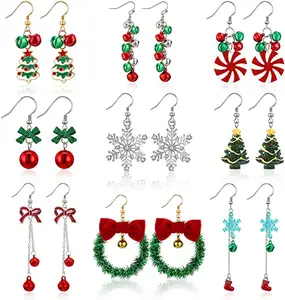 Women Christmas Trees Bells Snowflakes Earring Stud Cute Festive Jewelry Hypoallergenic Christmas Gifts for Kids Teens Girls