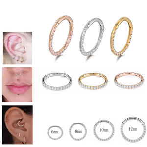 Thiết kế đơn giản 316L thép không gỉ Micro Pave zircon vách ngăn núm vú Clicker mạ Vàng Nhẫn Mũi đám cưới cho phụ nữ - Product Image 3
