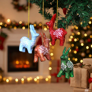 Ornement de Noël en papier mâché fait main en forme de renne, décoration traditionnelle pour arbre de Noël, couleur et logo personnalisés - Product Image 5