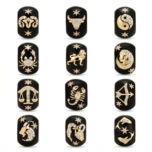 Bijoux personnalisés plaqués or, pendentif charme émail symbole <span class=keywords><strong>du</strong></span> zodiaque, breloque perle <span class=keywords><strong>horoscope</strong></span> céleste en zircon cubique, bijoux de mode - Product Image 1