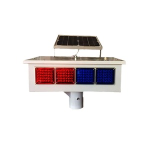 Feux clignotants solaires 4 LED rouge bleu, lampe de signalisation routière, montage sur poteau, aluminium IP65 - Product Image 1