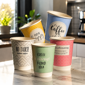 Custom <b>Logo</b> Disposable Double <b>Wall</b> Kraft Paper Biodegradable Eco-Friendly Food Grade Recyclable Hot Drink Takeaway Cups Lids - Product Image 1