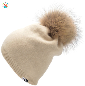 Mũ Beanie Pom Pom Pom Cashmere Nguyên Chất Cho Nữ Mũ Len Đan Bóng Lông Thỏ Thật Mũ Len Trơn - Product Image 2