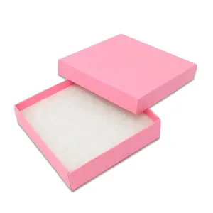 Boîte à bijoux en carton avec Logo personnalisé de luxe, emballage de rangement de bijoux en papier rose, boîte-cadeau avec éponge, vente en gros