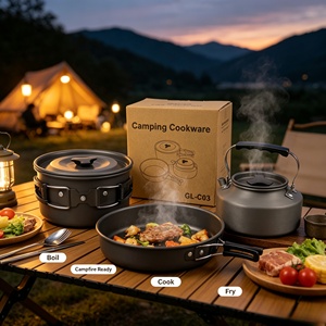 <span class=keywords><strong>Set</strong></span> di Pentole da Campeggio 3 Pezzi: Pentola, Padella e Bollitore, <span class=keywords><strong>Set</strong></span> da Cucina Portatile per Campeggio, Escursionismo, Viaggi e Picnic - Product Image 5