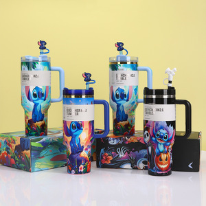 Gobelet isotherme sous vide en acier inoxydable de 40 oz avec poignée et paille, portable pour voiture et usage extérieur, modèle américain - Product Image 1