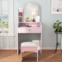 Table de maquillage rectangulaire moderne avec miroir, tabouret inclus, idéale pour appartements en location et chambres à coucher