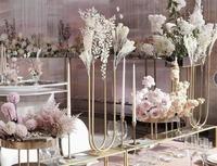 Support à fleurs en métal doré de luxe de haute qualité en forme de U pour la décoration de table de mariage