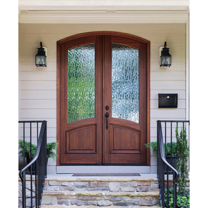 Pintu masuk rumah utama lengkungan setengah bulat atas pintu kayu padat ganda desain pintu masuk kayu modern - Product Image 4